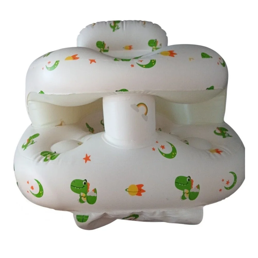 Inflatable Baby Support Seat - White with Green Dinosaur Print